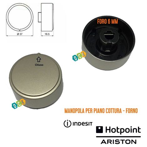 Manopola Pomello Ariston Indesit Piano Cottura Forno Silver Argento 1 Pezzo C00111686 Adattabile