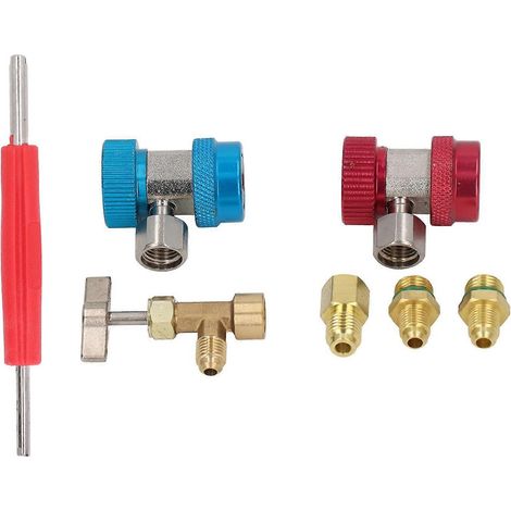 R134A Adapter-Kit Tankhahn Schnellkupplung Doppelkopfventilentferner für den Einbau von Kfz-Klimaanlagen (1/4)