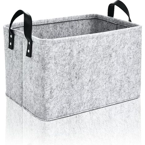 Cesta de almacenamiento plegable de fieltro, rectangular, de color gris, para guardar ropa, accesorios, toallas y juguetes infantiles. Medidas: 39 x 29 x 25 cm. (1/5)