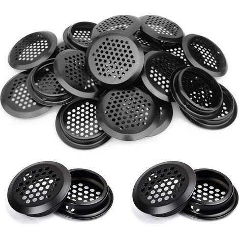 Inovra Plus, Rejilla de ventilación redonda de acero inoxidable para armarios de cocina roperos, 30 piezas (negra) rejillas ventilación convexas (1/5)