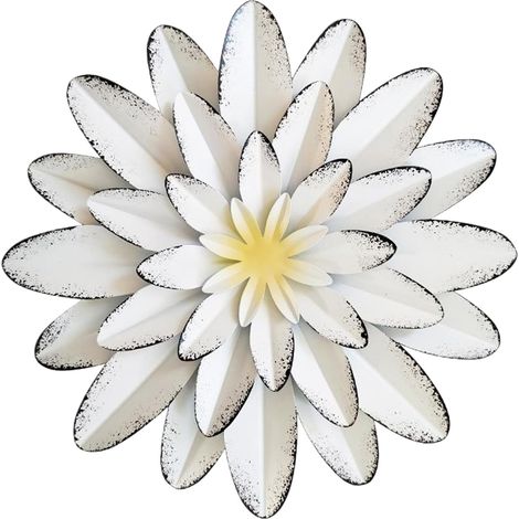 Décoration murale de fleurs, décoration murale de fleurs en métal 30cm, florale 3D, art en métal suspendu pour chambre à coucher, salle bain, jardin, blanc (1/5)
