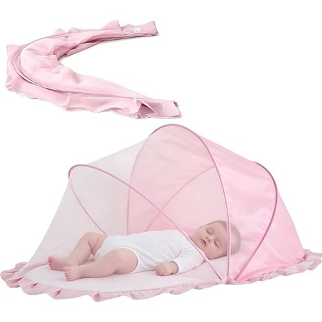Moustiquaire pour Lit Bébé 125 × 65 × 60 cm, Moustiquaire Pop Up Pliable et Portable, Semi-Occultante et Respirante, Compatible Cododo, Convient aux Lits Bébé et aux Voyages (Rose) (1/5)
