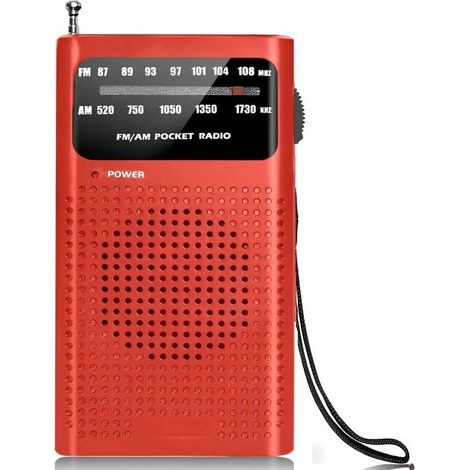 Mini radio portable à piles – Rouge – AM/FM – Radio d'urgence – Transistor – Kit de secours – Voyage et sinistres (1/5)