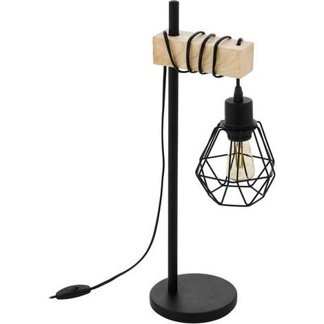 Lámpara de mesa 22x50 cm de metal negro y soporte de madera - Eglo Townshend (1/3)