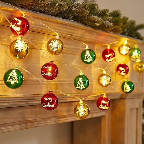 Guirlande Lumineuse De Noël - 20 Led Boules Rouges Vertes Dorées - 3 M - Fonction Clignotante Et Fixe - Alimentation Sur Piles - Décoration Arbre Et Intérieur (1/5)