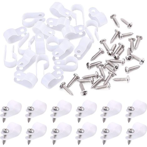 Lot de 120 pinces à câbles en nylon blanc de 12,7 mm de type R, kit de serrage en nylon avec 120 vis pour la gestion des fils (12,7 mm, blanc) (1/5)