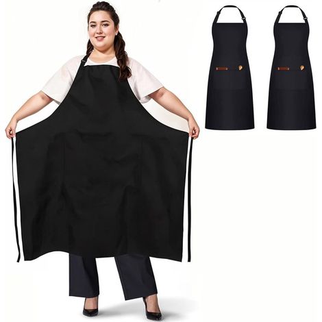 Lot de 2 Tabliers Noir Grande Taille avec 2 Poches, Grand Tablier de Cuisine, Réglable Tablier pour Hommes et Femmes, Travail Tablier pour Restaurant (1/5)