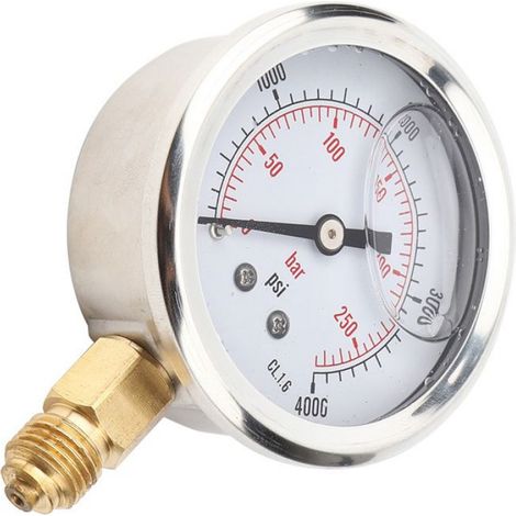 1 Manomètre,Acier inoxydable et laiton,Filetage BSP 1/4 po,0-250 bar,Pour système hydraulique (1/4)
