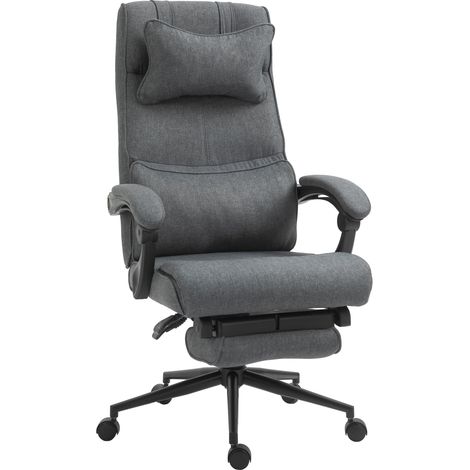 Sedia da ufficio ergonomica con altezza e imbottitura regolabili, sedia da studio con braccioli, poggiatesta, poggiapiedi e 5 ruote, 66x69x115 - 123 cm, grigia