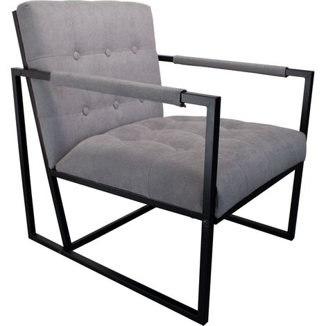 SVITA JONES Fauteuil cocktail lounge rembourré avec cadre en acier Tissu gris clair
