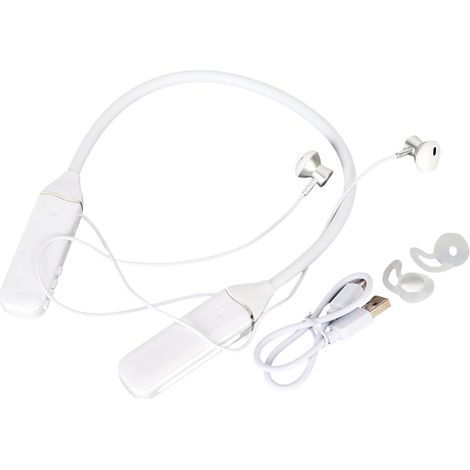 Casque Bluetooth écouteurs cou avec affichage LED de puissance, lecture par carte mémoire, écouteurs magnétiques rétroéclairage RGB blanc (1/5)