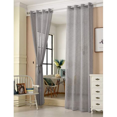 WOLTU 2er-Set Gardinen transparent mit Ösen Leinen Optik dunkelgrau 140x225 cm