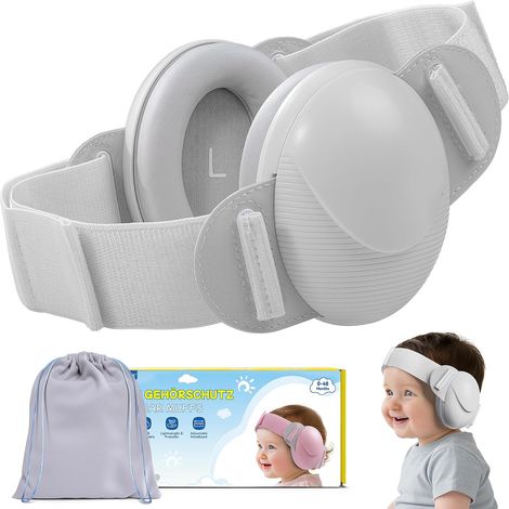 Casque Anti Bruit pour Bébés, Protection Auditive pour Enfants de 0 à 48 Mois, 25dB Casques Réduction Bruit Bebe pour le Sommeil et les Voyages en Avion - Gris (1/5)