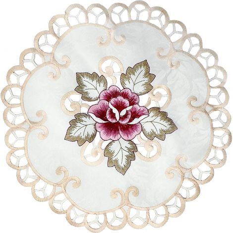Runde Deckchen aus bestickter Lochspitze, Platzsets, Untersetzer, Baumwolle/Leinen, mehrfarbig, 30 x 30 cm (1/5)