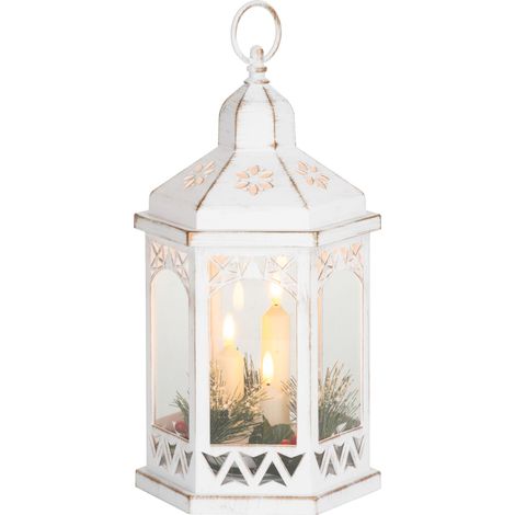 Laterne MagicHome Weihnachten Marokko, LED warmweiß, Kerzen, weiß, 3xAAA, Kunststoff, Timer, 18x15x32 cm (1/2)