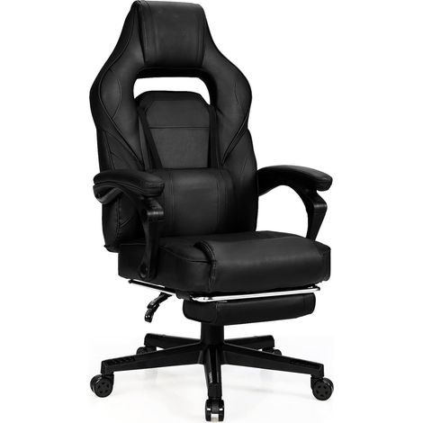 COSTWAY Sedia da Gioco, Sedia Ergonomica per Computer da Corsa con Schienale Regolabile, Sedia da Ufficio Reclinabile Regolabile in Altezza con Poggiapiedi Retrattile (nero) (1/5)