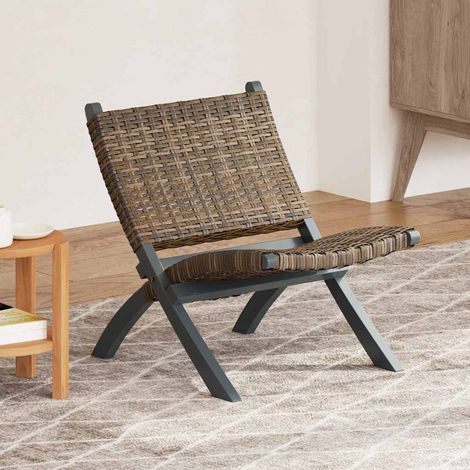 vidaXL Chaise de relaxation rotin kubu naturel et bois d'acajou massif (1/5)