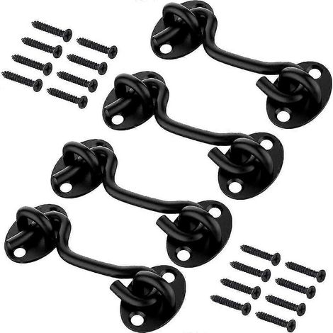 Crochet de cabine en acier inoxydable, lot de 4 crochets de cabine noirs, crochet anti-tempête en acier inoxydable, crochet de porte, loquet de fenêtre, crochet anti-tempête, avec 16 (1/5)
