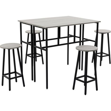 Set 2 Tavoli Alti 100x40x90 cm e 4 Sgabelli Grigio
