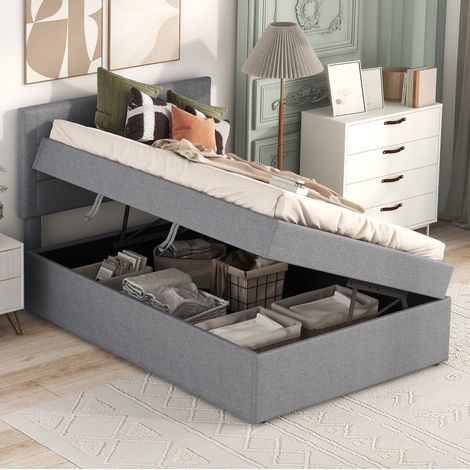 MEUBLIV cama con canapé 90x200 cm gris, somier metálico, gran almacenaje, sin colchón (1/5)