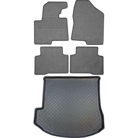 Ensemble de tapis de sol en caoutchouc pour Hyundai Santa Fe III DM Grand SUV (5 portes) de 10/2013 à 07/2018 : tapis de sol de voiture et tapis de coffre. (1/5)