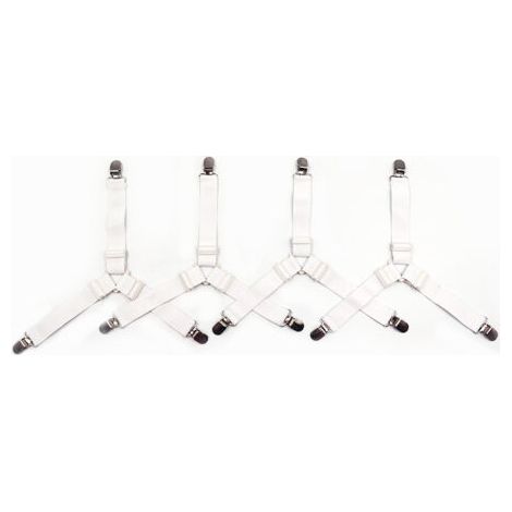 QORVA-Sangles pour Draps de Lit 4 Pièces Attache Drap Housse Triangle Attache Matelas élastique Tendeur de Draps Réglable Bretelles Sangle pour Matelas Blanc