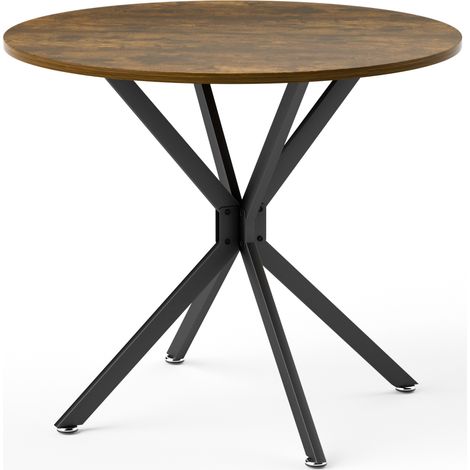 Table à manger ronde 90 cm en panneau de particules et métal, pour 1 à 4 personnes, couleur vintage brun et noir (1/5)