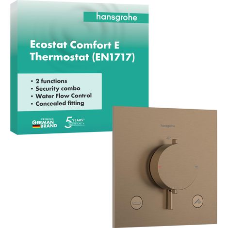 Ecostat Comfort E - Mitigeur de douche thermostatique incl. combinaison de sécurité, Robinet de douche encastré avec arrêt de sécurité à 40°C, 2 sorties, Bronze brossé, 33716140 (1/5)