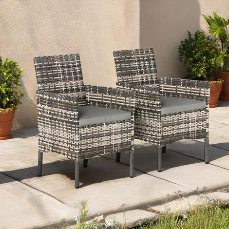 Lot de 2 fauteuils de jardin en polyratan gris avec coussins (1/5)