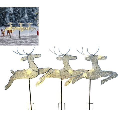 Disponible en 3 couleurs : Blanc  Matériau : Métal. Décoration de Noël en fer forgé, ensemble de trois pièces, cerf lumineux à brancher pour le jardin.