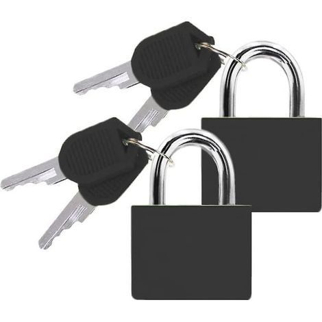 Lot de 2 cadenas noirs avec clés pour valises, idéaux pour les voyages, les casiers de salle de sport et les bagages de vacances. (1/4)