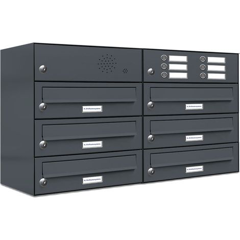 6er Briefkasten Anlage Aufputz - Wandmontage RAL 7016 Anthrazit Klingel (1/5)