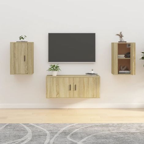 2 pcs Meubles TV muraux, Banc TV, Meuble TV suspendu, Lowboard chêne sonoma 40x34,5x60 cm YHJ61508 (1/5)