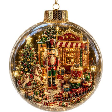 Boule de Noël lumineuse 3D en acrylique et cristal, motif traîneau de rennes et chalet arctique, à suspendre pour la décoration de fenêtre. (1/5)