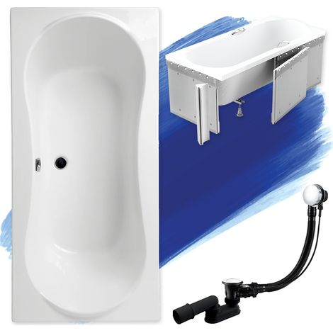 Baignoire Rectangulaire 170x80 avec des panneaux en polystyrène, Siphon de bain et pieds (support) - Set 4en1 - Fabriqué en UE - BADLAND LONG
