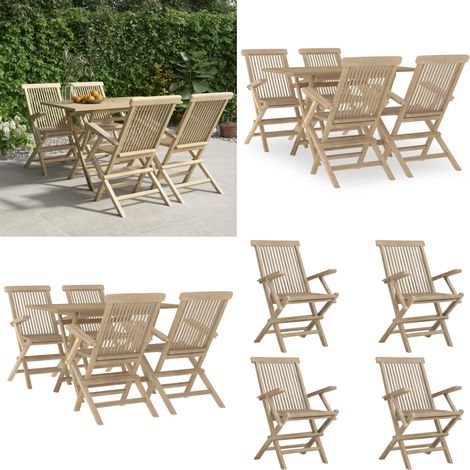 Salon de jardin 5 pcs gris bois de teck massif - Salon De Jardin - Mobilier De Jardin - Set De Salon De Jardin - Table De Jardin - Chaises De Jardin - Home & Living (1/5)