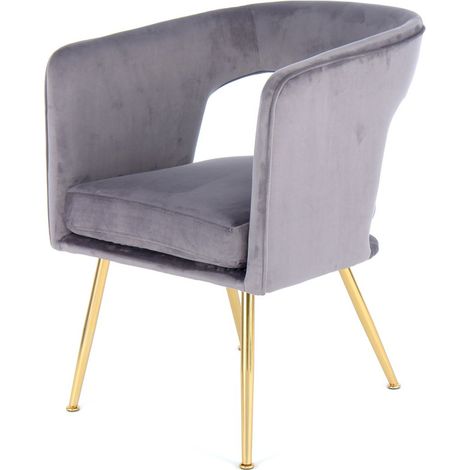 Poltroncina imbottita Jolene in velluto grigio e oro (1/3)