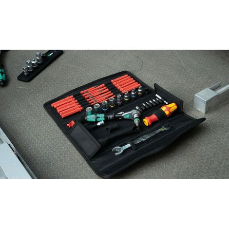Wera – Coffret multi-outils 35 pièces – Outils VDE pour travaux de maintenance – Sacoche textile robuste – Cliquet Zyklop Speed rapide