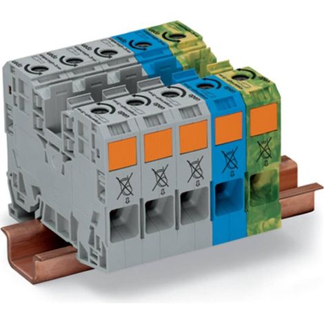 Wago – Borne pour courant triphasé 285139 16 mm ressort de traction – Pour rail de puissance 35mm² – 1 pc(s) – Couleurs gris, bleu, vert, jaune