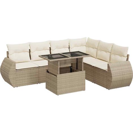 vidaXL Set Divani da Giardino 7 pz con Cuscini Beige in Polyrattan (1/5)