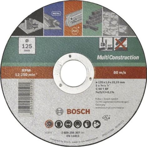 BOSCH 2609256307 DISQUE À TRONÇONNER À MOYEU PLAT MULTI CONSTRUCTION DIAMÈTRE 125 MM DIAMÈTRE D'ALÉSAGE 22/23 MM EPAISSEUR 1 MM