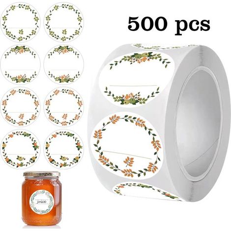 Etiquetas autoadhesivas para mermelada, 500 unidades, con 4 diseños, Etiquetas, Etiquetas para cocina, botes de especias, botellas, oficinas (1/5)