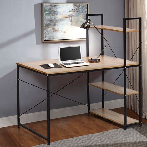 Bureau droit 120x60 cm en métal et bois mélaminé – Style industriel avec étagères modulaires – Construction renforcée pour espaces réduits – Office24