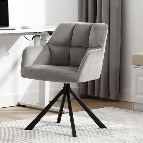 Wahson Bürostuhl drehbar aus Samt,Schreibtischstuhl ohne Rollen mit dicke Rückenlehne, Homeoffice Stuhl Bürosessel für Home Office Gaming & Wohnzimmer, Grau (1/5)