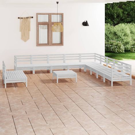 Salon de jardin 12 pcs Ensemble Table et Chaise de Jardin - Bois de pin massif Blanc BV998784 - BonneVie (1/5)