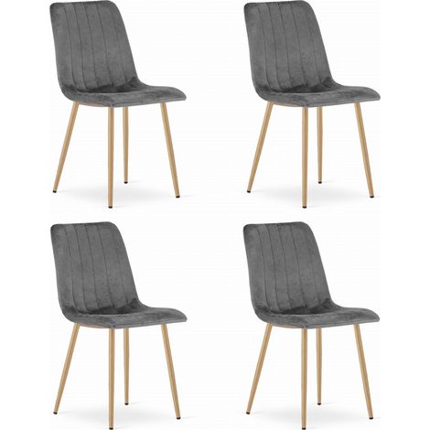 Set di 4 Sedie Lava in Velluto Grigio Scuro con Gambe Effetto Legno (1/5)