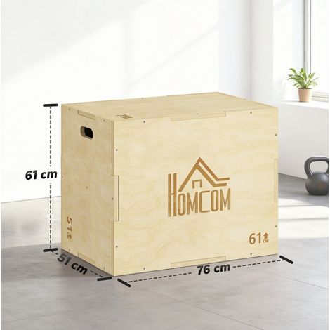 Plyo Box aus Holz, 3 Höhen 51/61/76 cm, mit Grifföffnungen, Naturholz OKMYHOME (1/5)
