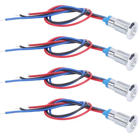Lot de 4 Voyants LED Ronds 8mm Pré-câblés, Bicolore Rouge/Bleu, Anode Commune, Étanche IP65, 36V pour Signalisation (1/5)