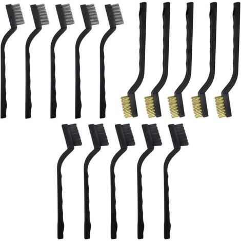 Ensemble de 15 brosses métalliques, poignée incurvée, brosse à gratter en maçonnerie, poils métalliques pour nettoyer la rouille des scories de soudage (1/4)