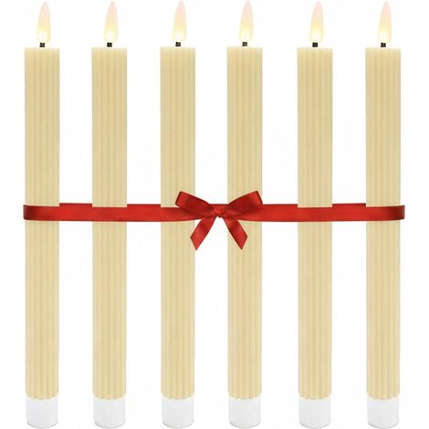 LED-Stabkerzen ohne Flamme, Echtwachs, 6er-Set